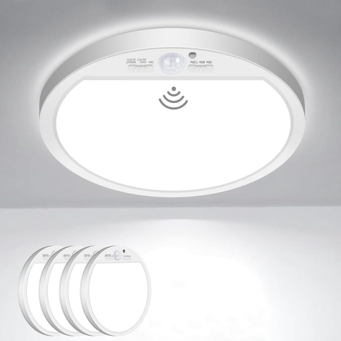 Set van 4 LED Plafondlampen met Bewegingsmelder - Dimbaar Wit Licht - 15W Plafondsensorlamp