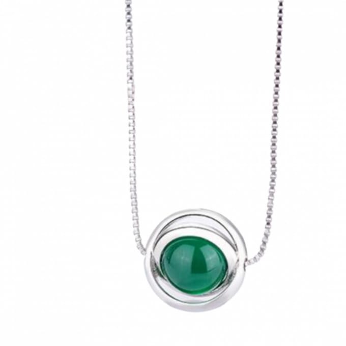 Zilveren- ketting- cirkels -groene-Charme Bijoux