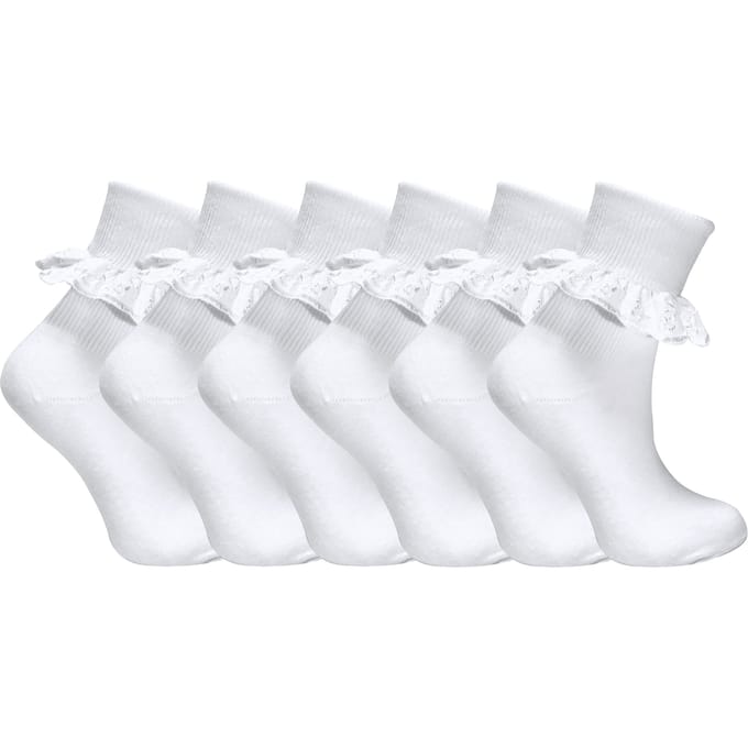 Set van 6 katoenen babysokken met stroken kant voor meisjes - Wit