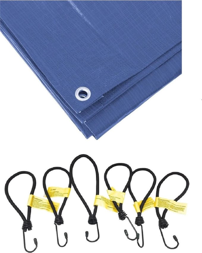 Blauw afdekzeil / dekzeil van 2 x 3 meter met 12x spanners/elastieken haakjes