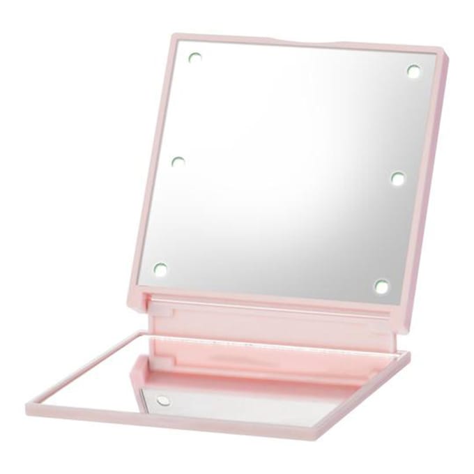 Mini miroir de maquillage LED pliable, Portable, avec 6 LED, miroir cosmétique double face rose