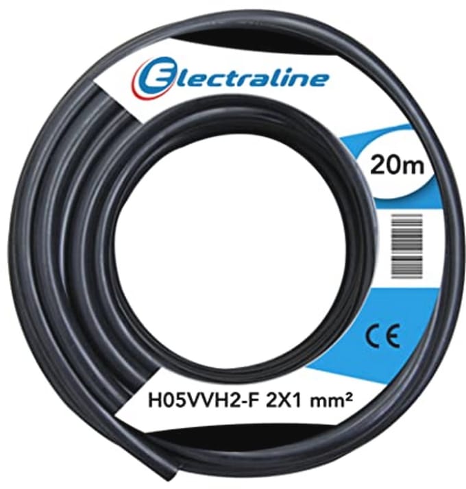 Kabelrol 20 m, 2x1 mm², Zwart - Hoofdkabel voor binnen en buiten