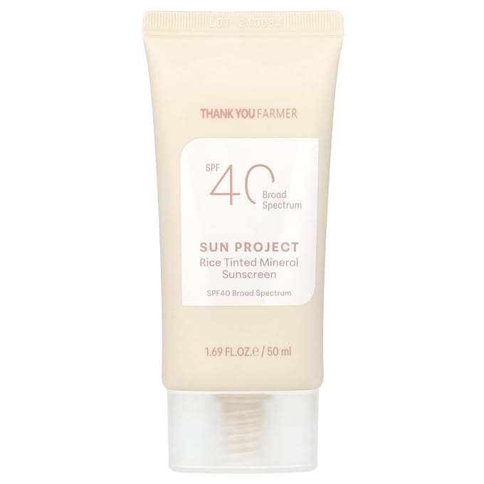 Thank You Farmer, Sun Project, Rice Tinted Mineral Sunscreen, SPF40, 1.69 fl oz (50 ml) white