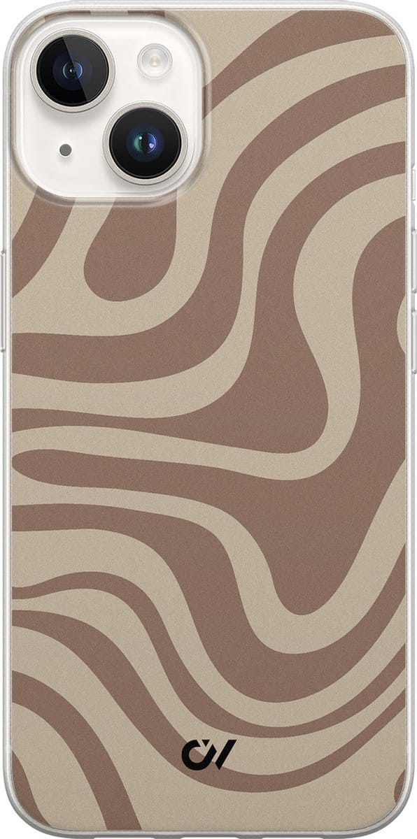 Hoesje geschikt voor Apple iPhone 14 - Brown Abstract Waves - - Bruin - Apple - Casevibes