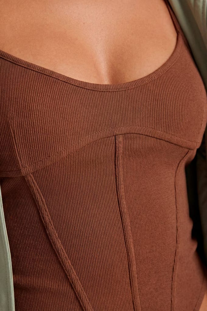 boohoo Dames Bandage Corset Top Met Bandjes | Chocolate | Maat: 16
