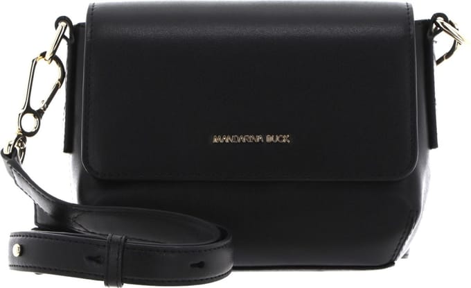 MANDARINA DUCK Leren Schoudertas Luna Shoulder Bag With Flap Small Black Zwart