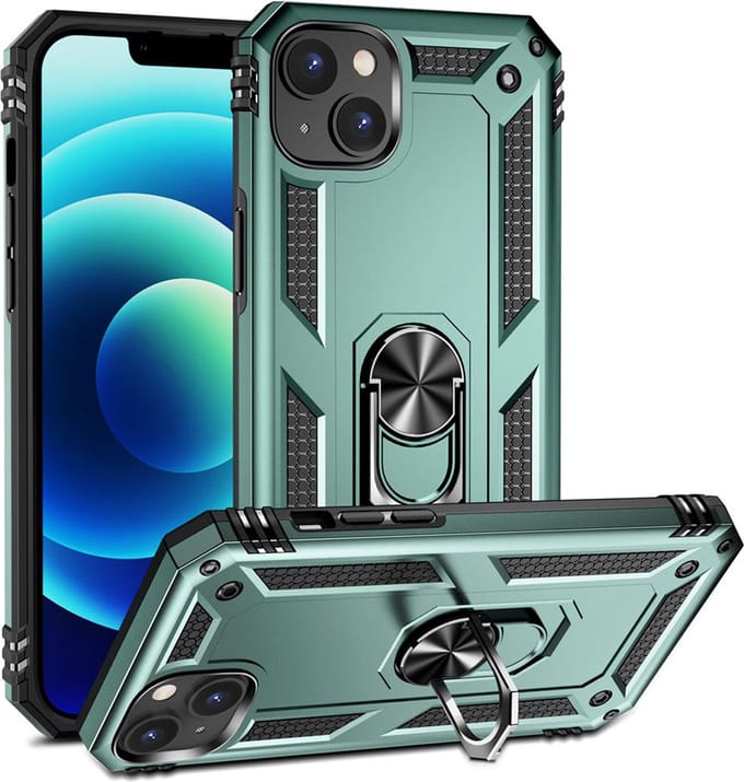 MobyDefend Hoesje - Geschikt voor iPhone 14 Plus - Pantsercase Met Draaibare Ring - Lichtgroen