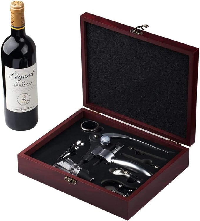 Handmatige Wijnopener Set met Beluchter en Houten Koffer - Deluxe Wijnaccessoires