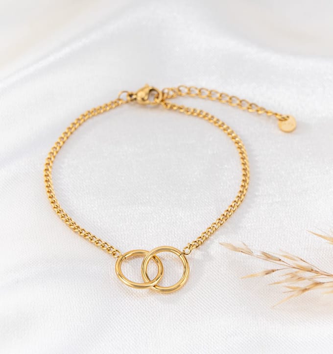 Armbandje Twee Ringen 'Connected' | Stainless Steel Goud