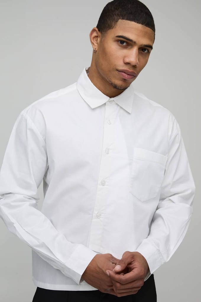Oversized Boxy Asymmetrisch Knoopslijst Poplin Overhemd | White | Size XS