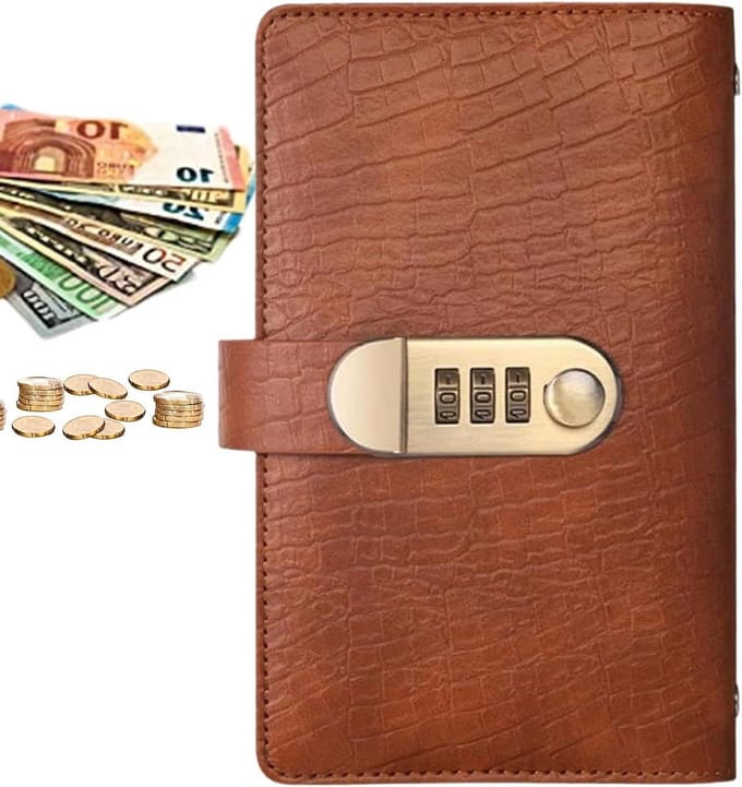 Spaardoel Boek - Budgetplanner Organizer - Geld Besparen - Vintage Combinatieslot - 100 Pagina's - Bruin