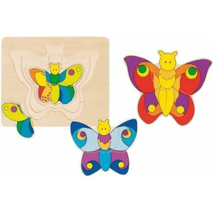 Goki Wooden 3-layer Puzzle Butterfly Hout