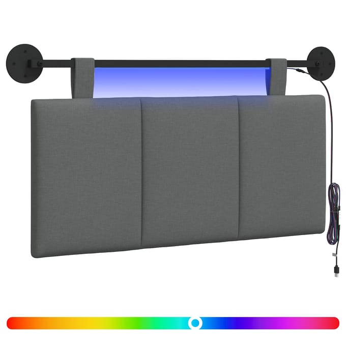 vidaXL - Hangend - hoofdbord - Met - LED-verlichting - Donkergrijs - Stof
