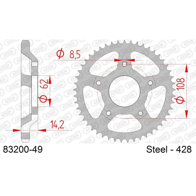 Couronne de transmission Afam pour moto 49 dts pas 428 / 83200-49 Neuf