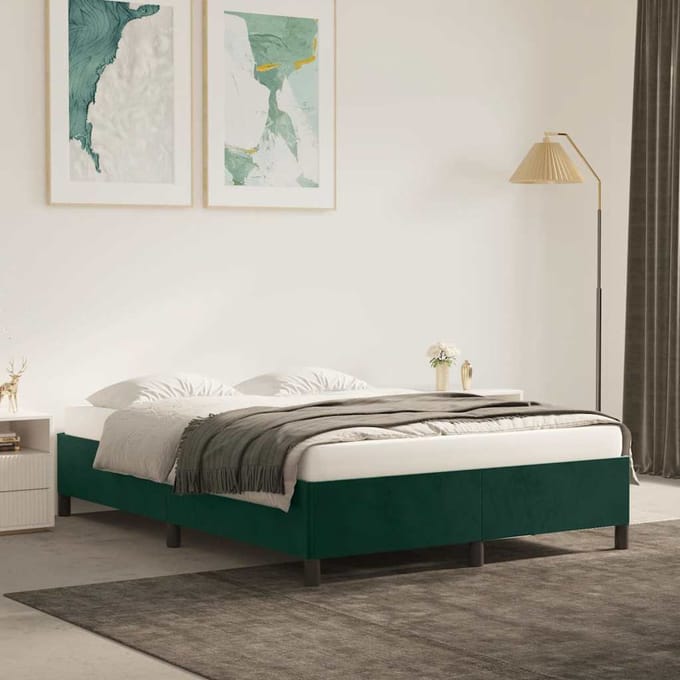 vidaXL - Bedframe - zonder - matras - 140x190 - cm - fluweel - donkergroen