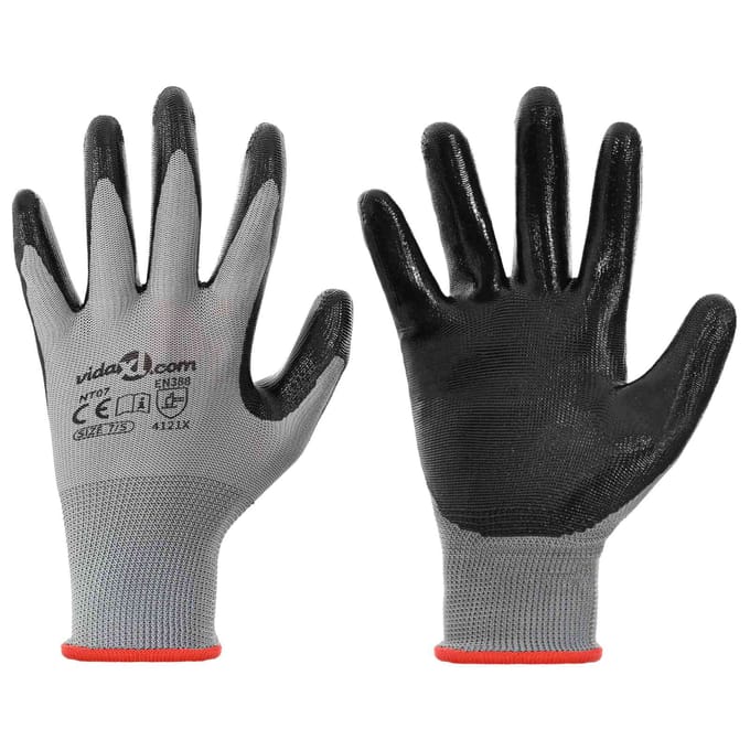 vidaXL Werkhandschoenen 12 st Grijs en zwart 7 / S Polyester