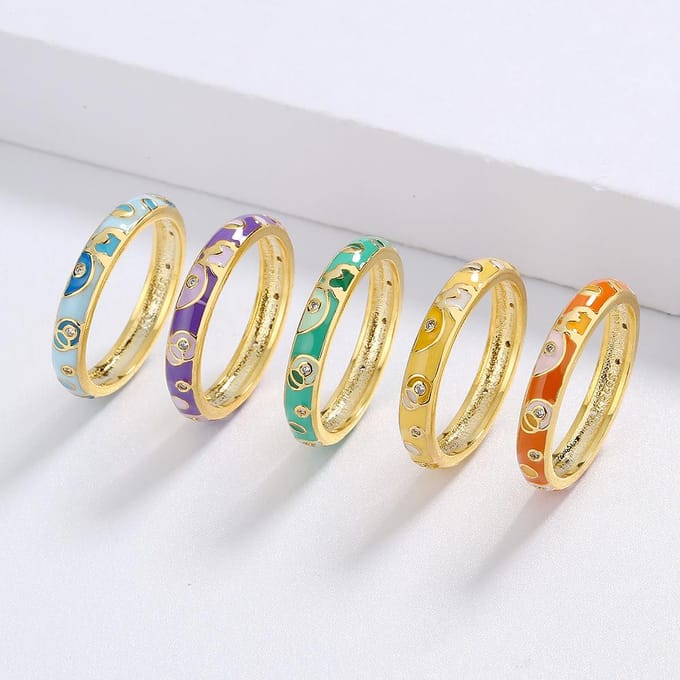 Nieuwe Boho Contrast Emaille Ring Kleurrijke Ringen Literaire Niche Persoonlijkheid No. 10 beige