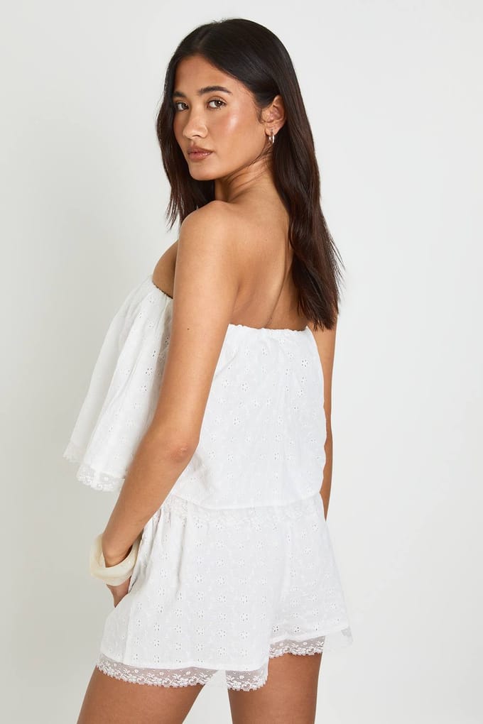 boohoo Dames Bandeau Top En Short Coordinaten Set | Wit | Maat: 42