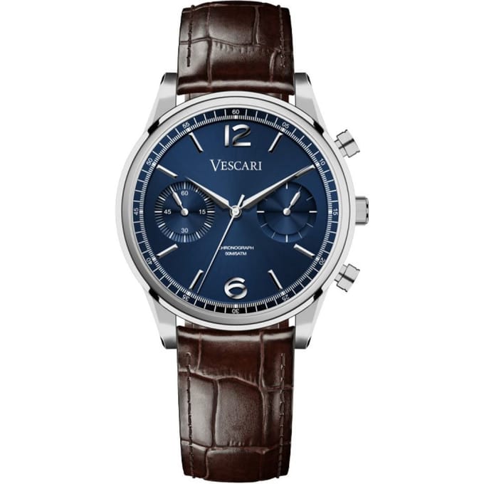 Vescari The Chestor Steel/Blue - Brown Croco + gratis leren band!