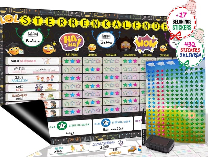 Brute Strength - Magnetisch Beloningssysteem (50) - A3 - Beloningskalender - Planborden - Weekplanner kind - Zindelijkheidstraining - Dagplanner