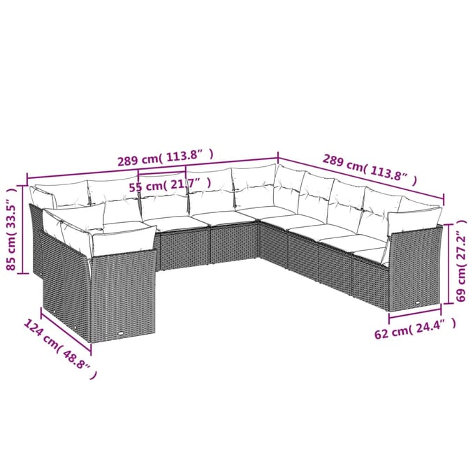 vidaXL - 11-delige - Tuinset - met - kussens - poly - rattan - beige
