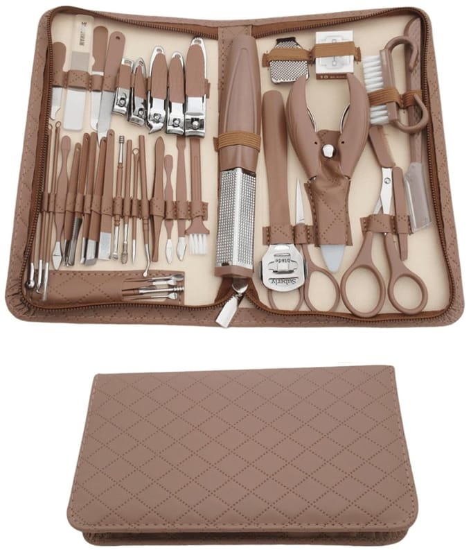 Manicure Set 42-Delig - Nagelknipper - Leren Etui - Bruin