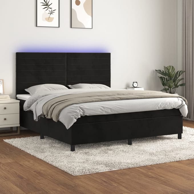 vidaXL - Boxspring - met - matras - en - LED - fluweel - zwart - 180x200 - cm
