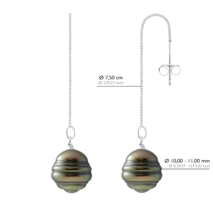 Hangende Oorbellen - 2 Echte GeCultiveerde Tahiti Parelringen van 10-11 mm