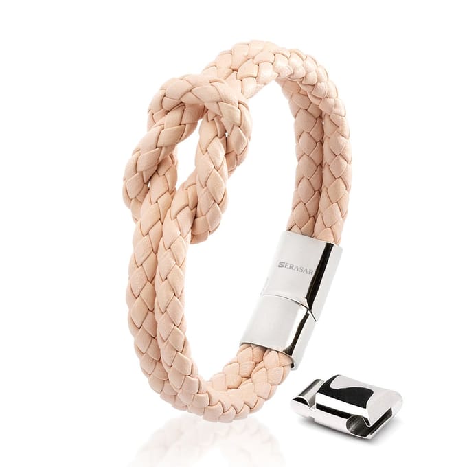 SERASAR Leren Damesarmband [Knot] - Roze 20cm - Rundleer