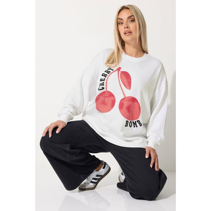 Limited Collection Witte Sweatshirt Met Studs 'Cherry Bomb' Size 48