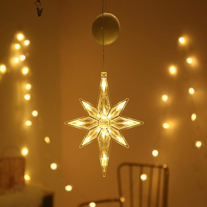 Raamzuignap Feestlamp LED Kerstbomen Rendier Bel Ster Kerstman Hangende Slinger Licht Muur brown