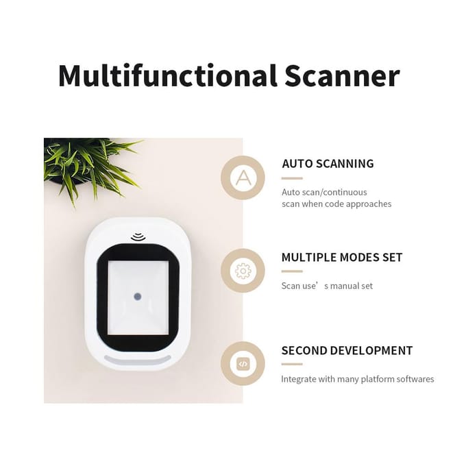 Bedrade barcodescanner USB Veelzijdig scannen Handsfree scannen QR-code Codelezer voor supermarkten/winkels wit
