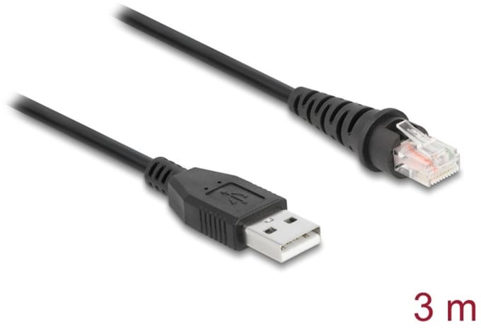 Delock RJ50 to USB 2.0 Type-A Barcode Scanner Cable 3 m