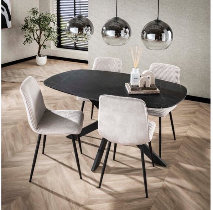 Eettafel Marquina Deens ovaal melamine 150x90 cm - marmerlook 3D