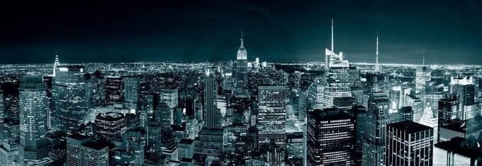 Kunstdruk Shutterstock - Manhatten Skyline at Night 95x33cm