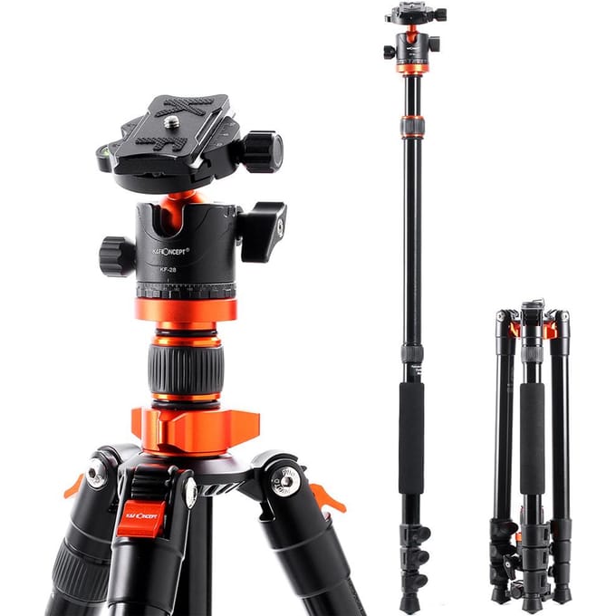 K&F CONCEPT 175 cm Opvouwbare Statief Camera Statief met Balhoofd 10 kg / 22 lbs Draagvermogen Aluminium zwart