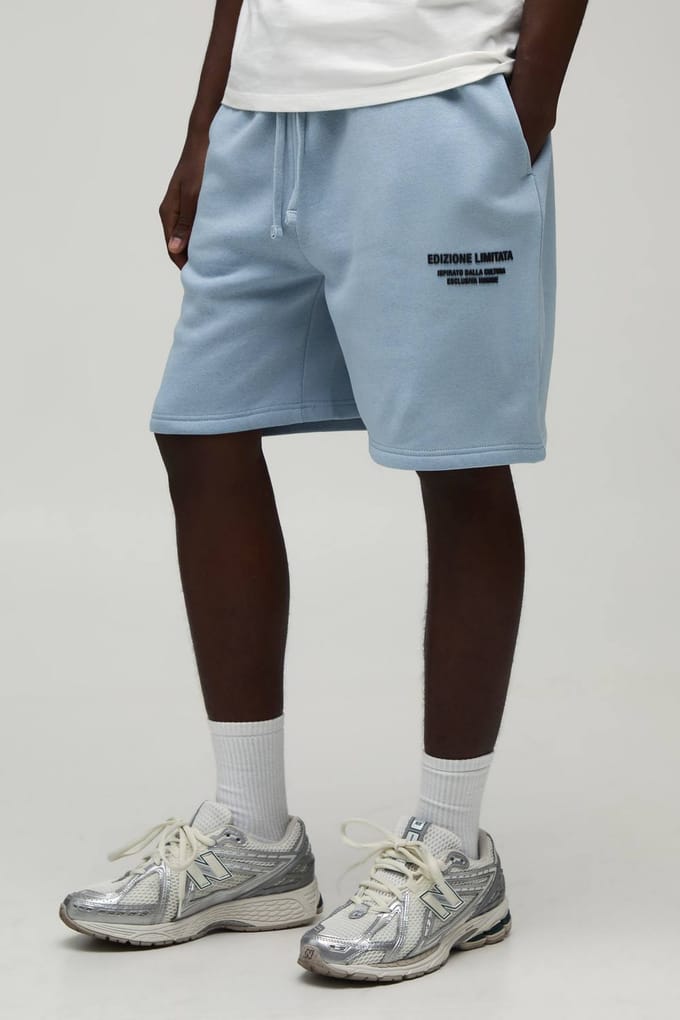 Regular Fit Short Van Jersey Met Hoge Reliëfprint | Dusty Blue | Size Medium