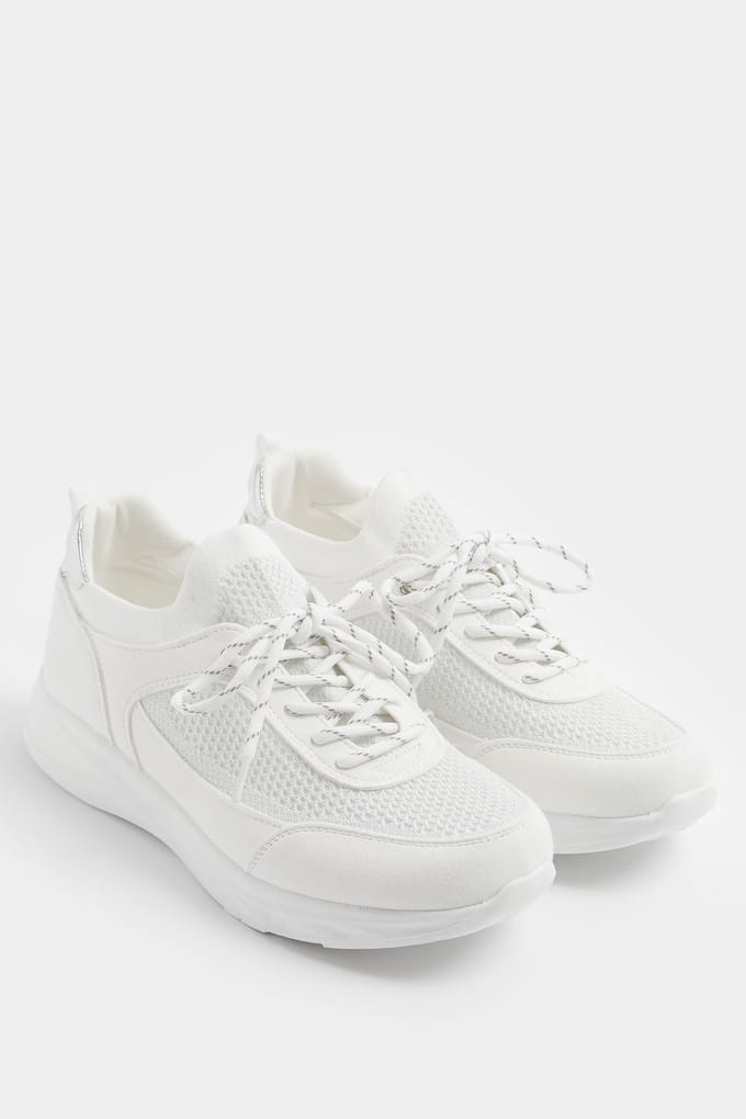 Yours Witte Gebreide Sneakers In Extra Brede Eeepasvormsize 41EEE