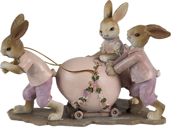 Clayre & Eef Beeld Konijn 17x8x11 cm Roze Beige Polyresin Woonaccessoires