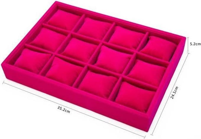 Sieraden display 12 vakjes roze fluweel ©Pippashop