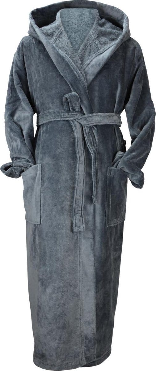 ARTG Robezz - DeLuxe - Velours Badjas met Capuchon - Donkergrijs - Dark Grey - Maat S/M