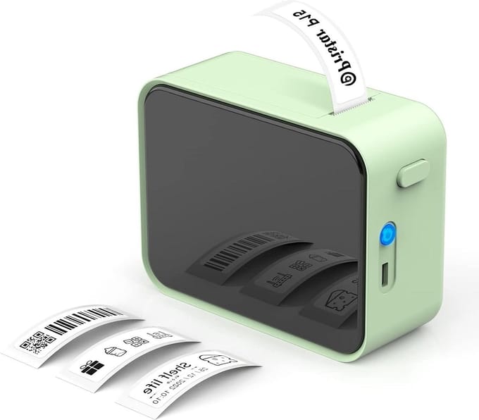 Mini Printer Self-Adhesive App Connection for Home School Green - Bluetooth Label Device P15 Compatible with iOS and Android