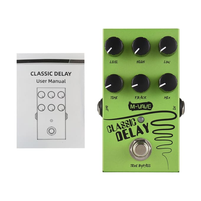 M-VAVE Gitaar Delay Effectpedaal LEVEL/HIGH/LOW/TIME/F.BACK/MIX Gitaar Bas Effectpedaal 2-Bands EQ groen
