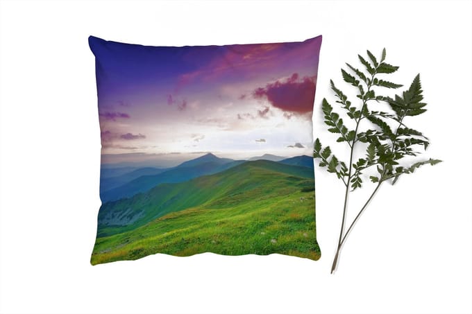 Sierkussens - Kussentjes Woonkamer - 60x60 cm - Berg - Gras - Landschap - Avond