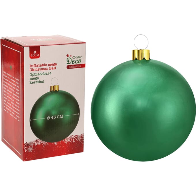 Christmas Decoration mega grote kerstbal - 45 cm - groen - opblaasbaar