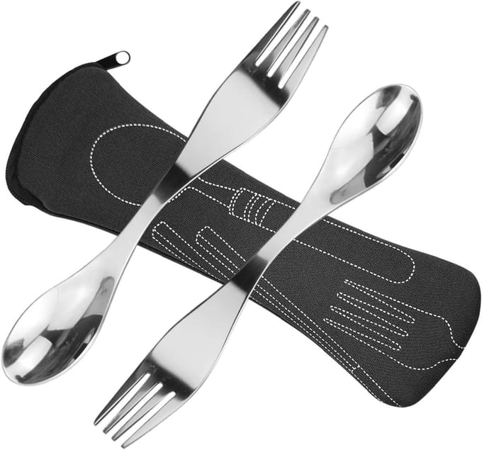 Set van 2 Draagbare RVS Spork Camping Bestek - Levensmiddelenveilig, Lichtgewicht en Duurzaam