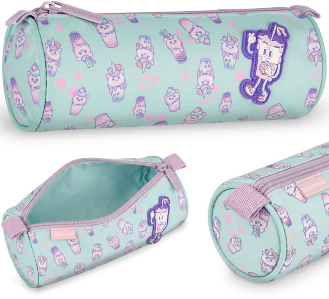 Bubble Tea Schooletui voor meisjes, rond, etui voor schoolspullen 22x8x8cm