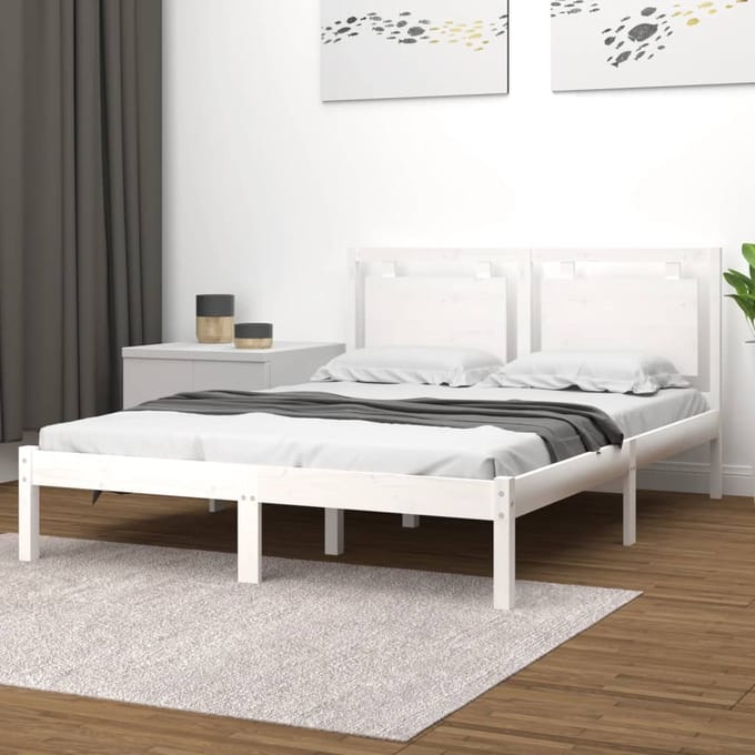 vidaXL - Bedframe - massief - hout - wit - 120x200 - cm