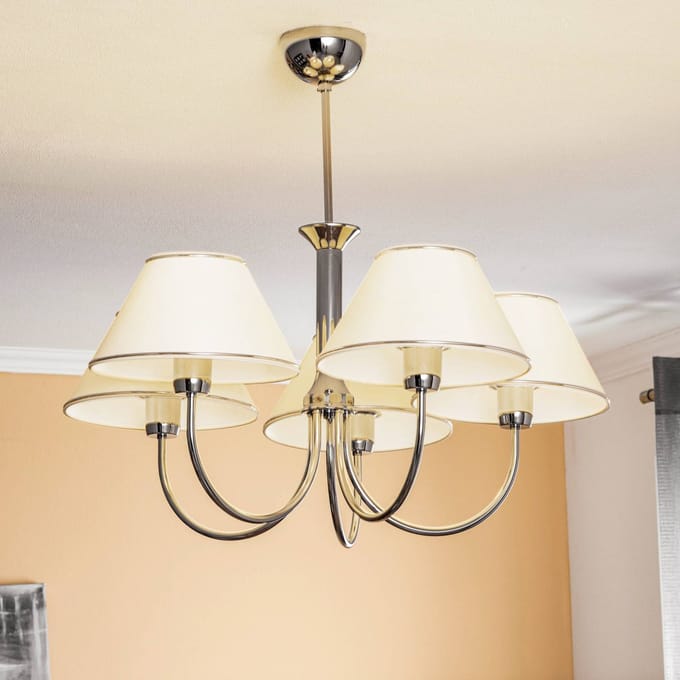 Jupiter Kroonluchter Londen chroom/crème, 5-lamps
