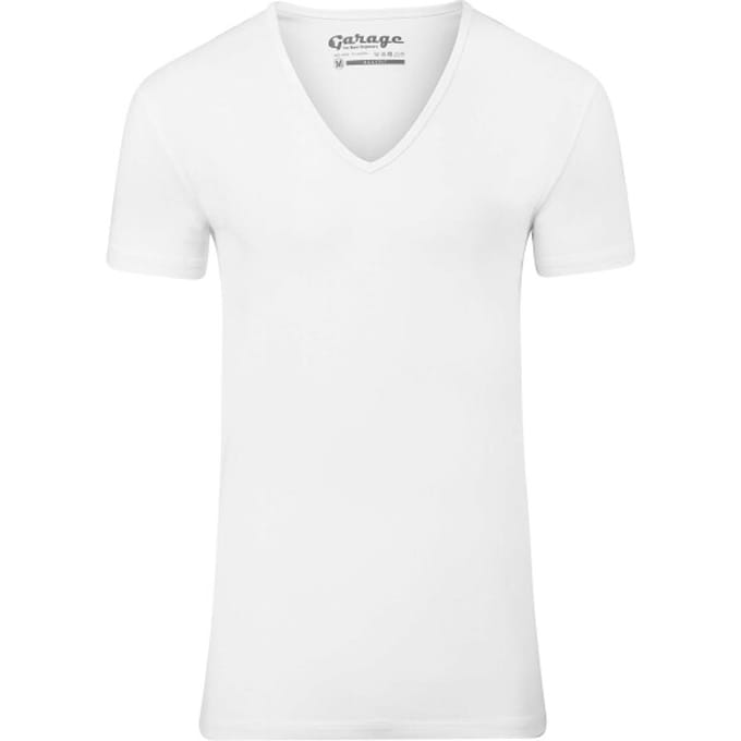Garage 206 - Bodyfit T-shirt diepe V-hals korte mouw wit S 95% katoen 5% elastan
